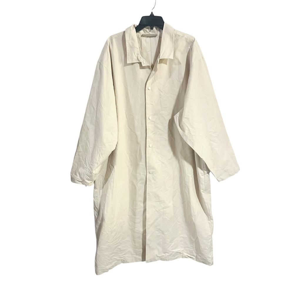 Feat of God ESSENTIALS Cream Cotton Blend Long Mid Length Trench Coat Size Large - Picture 4 of 9